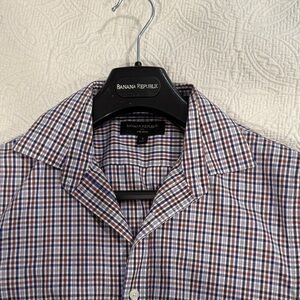 Banana Republic Men's Plaid Shirt - Blue and Red